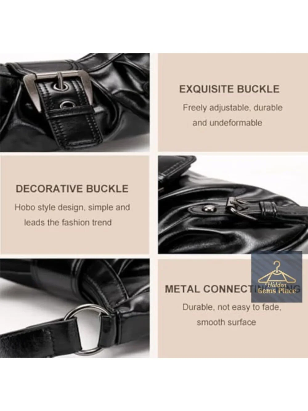 Faux Leather Y2K Hobo Shoulder Bag with Zipper & Magnetic Clasp